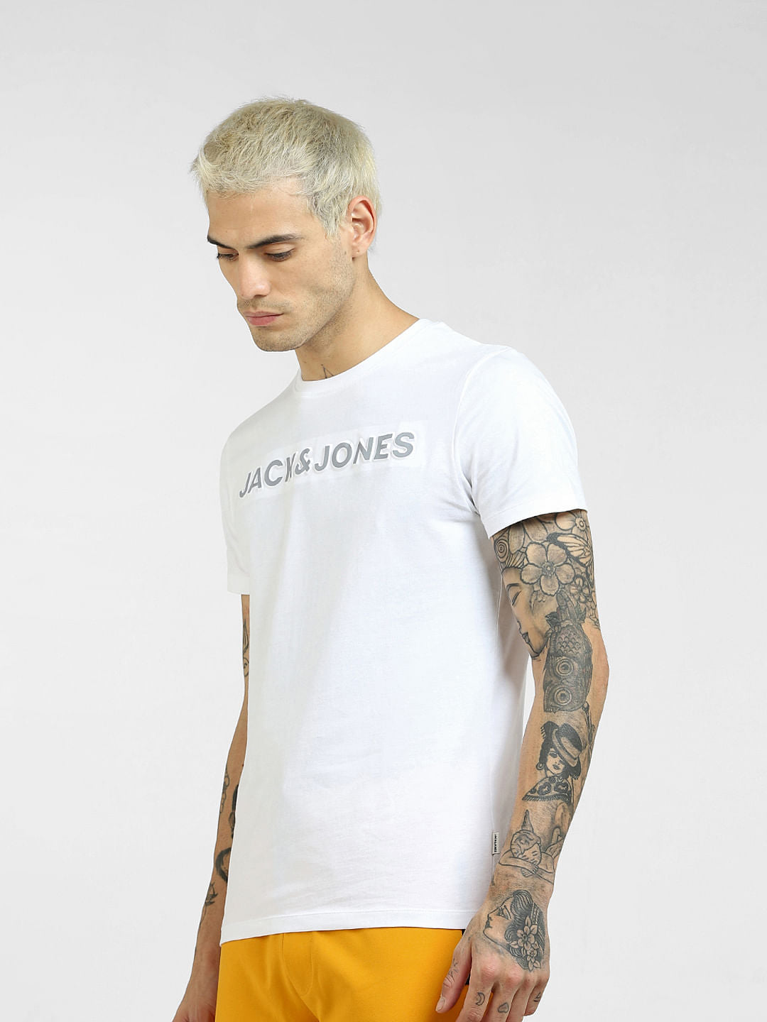 White Logo Print Crew Neck T-shirt