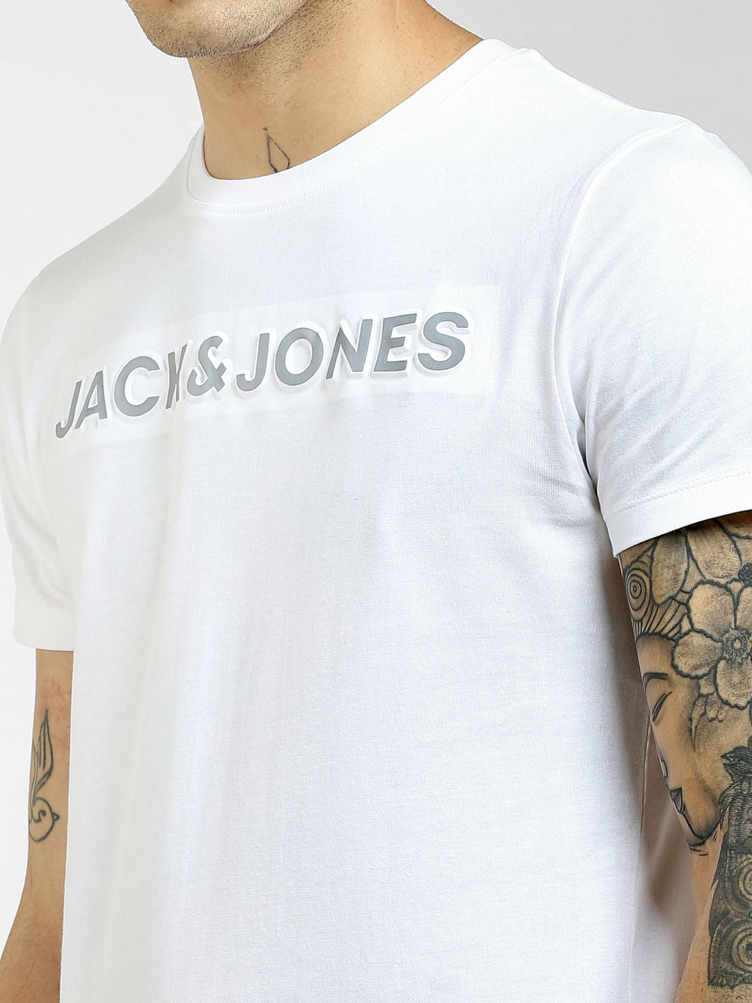 White Logo Print Crew Neck T-shirt