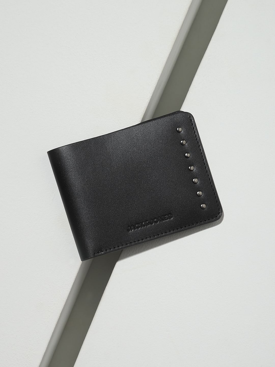 Black Studded Leather Wallet - ONE