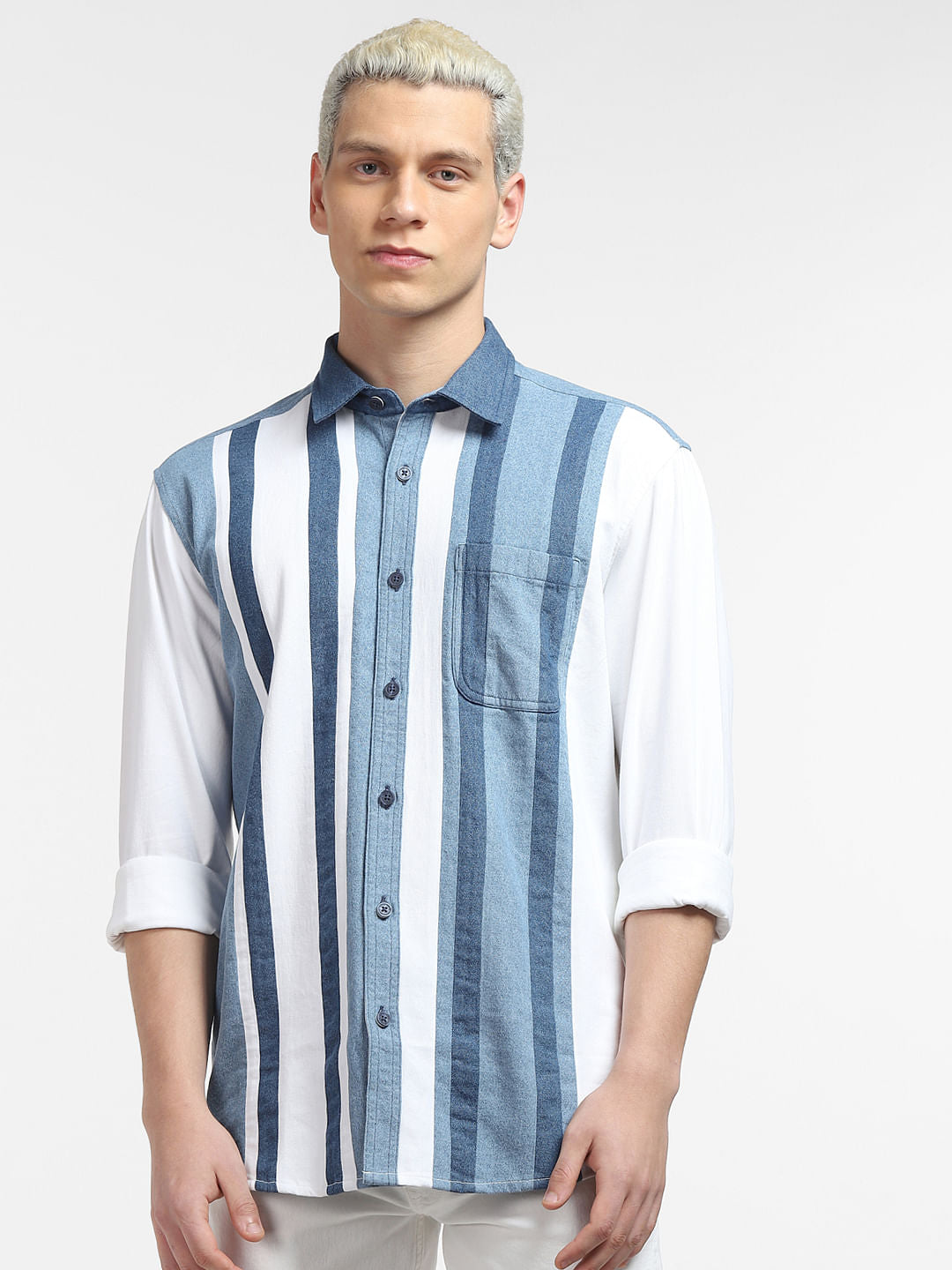 METAVERSE White Striped Full Sleeves Shirt
