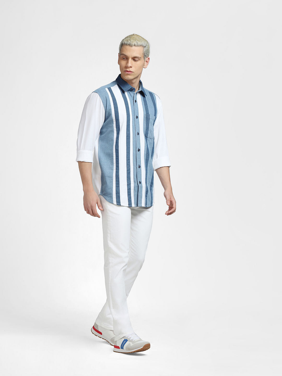 METAVERSE White Striped Full Sleeves Shirt