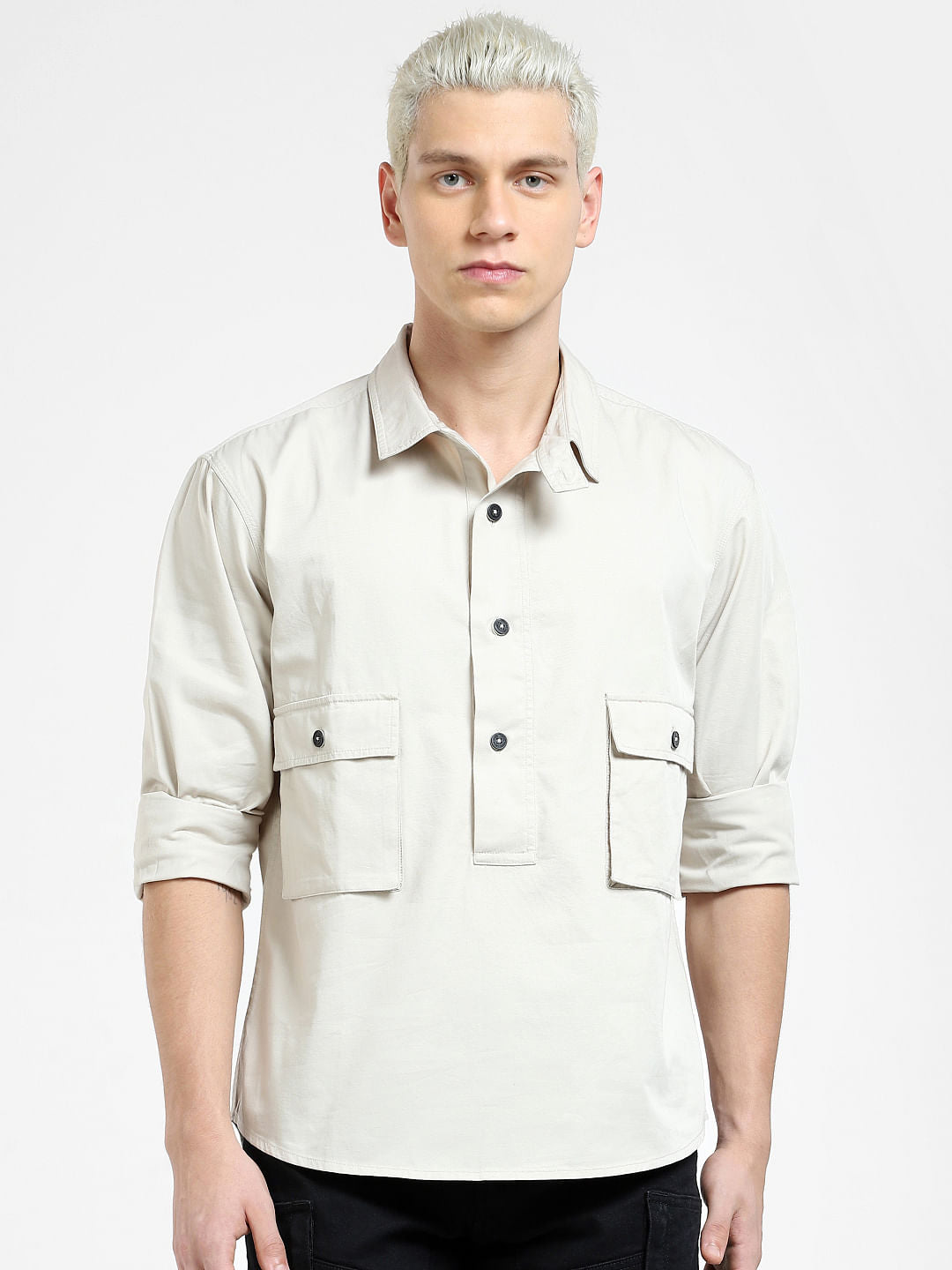 Grey Oversized Full Sleeves Shirt