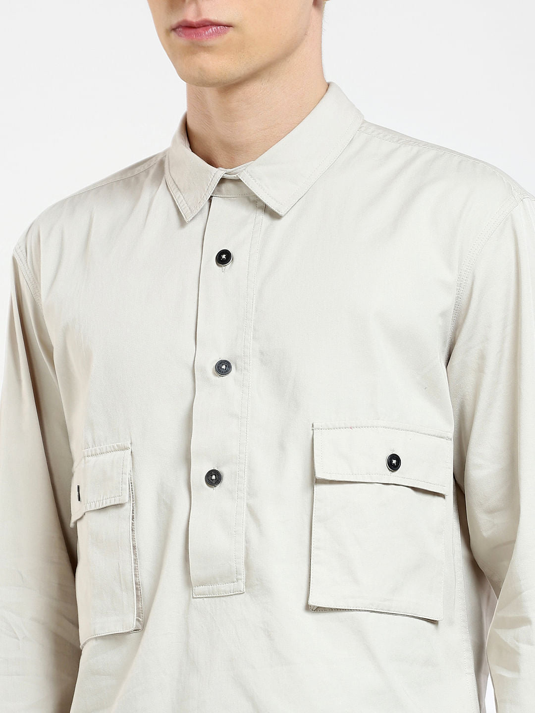 Grey Oversized Full Sleeves Shirt