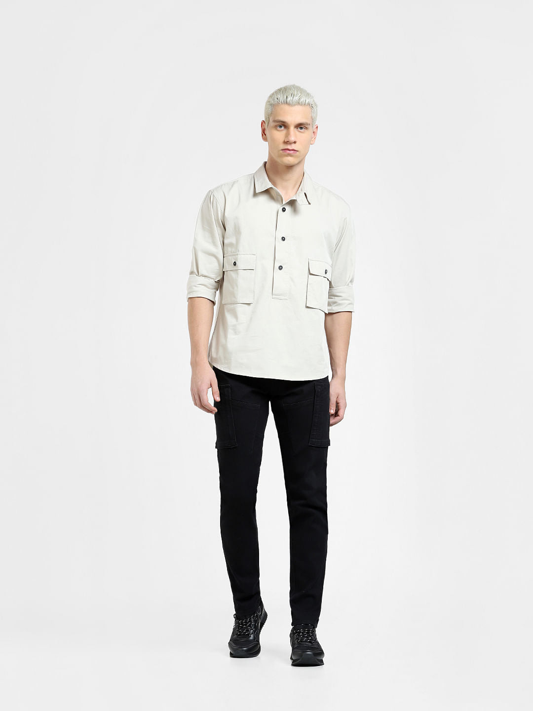 Grey Oversized Full Sleeves Shirt