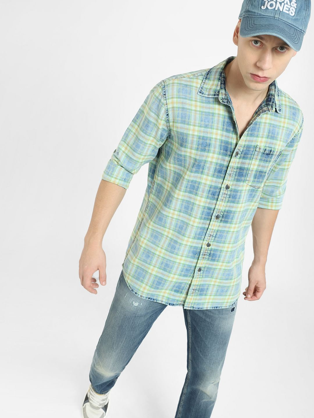 Green Check Full Sleeves Shirt - S
