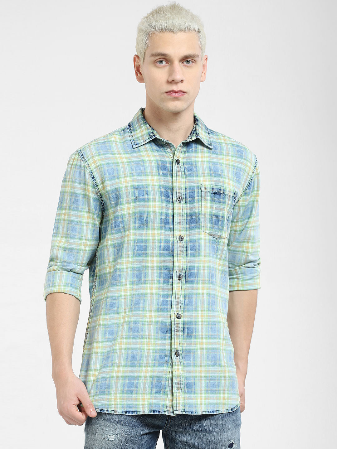 Green Check Full Sleeves Shirt
