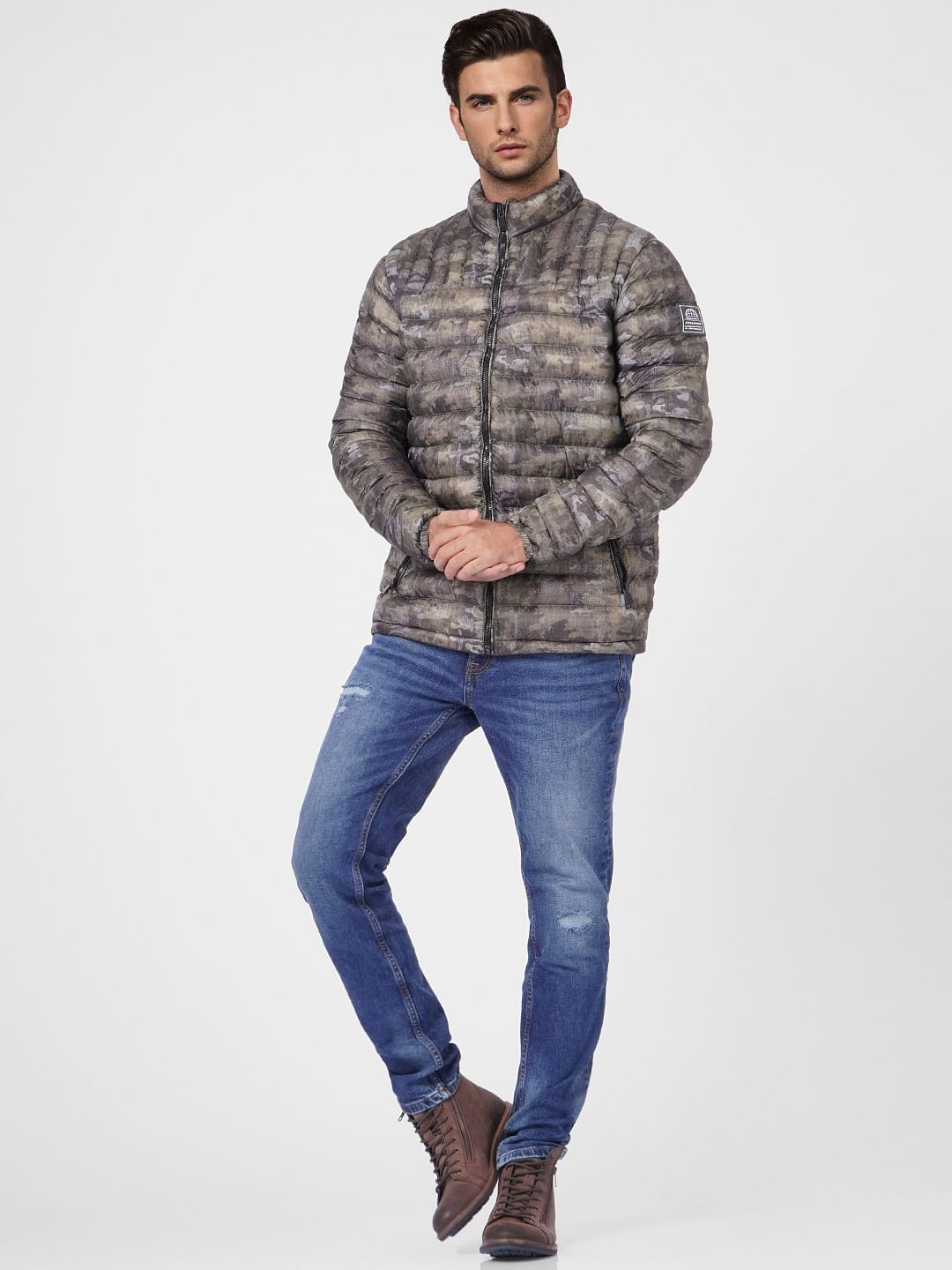 Olive Green Camo Puffer Jacket - S