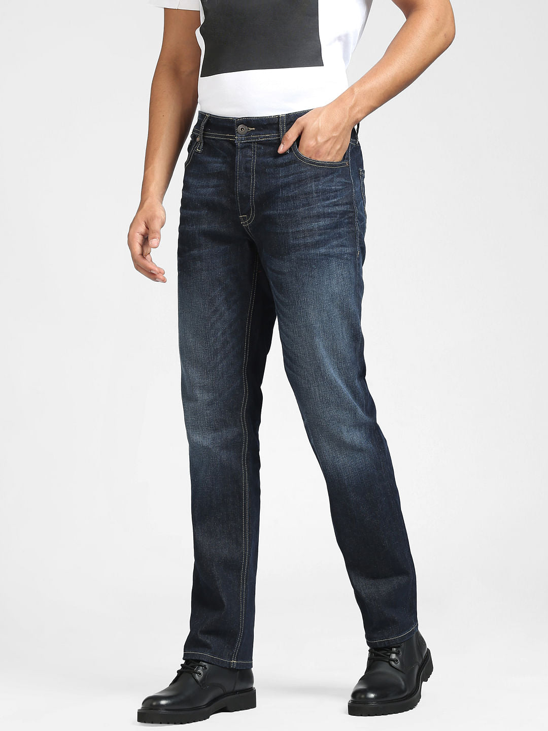 Dark Blue Mid Rise Clark Straight Jeans