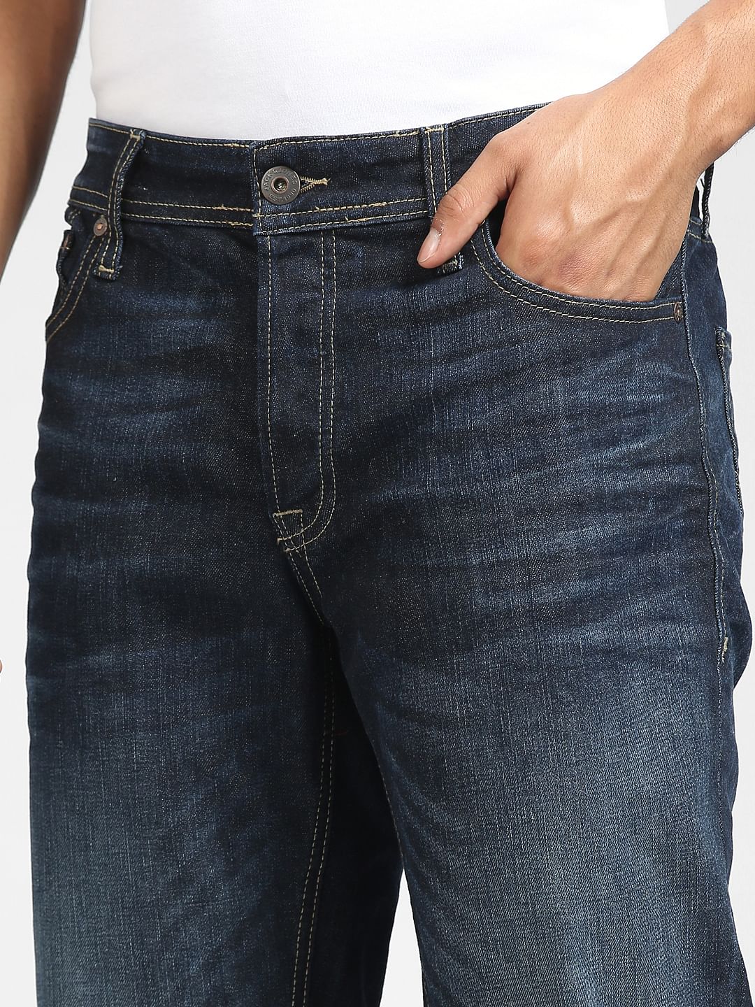 Dark Blue Mid Rise Clark Straight Jeans