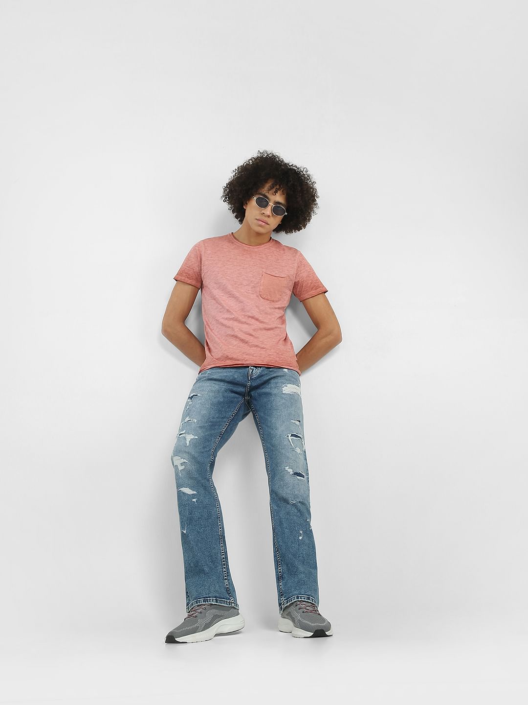 Light Blue High Rise Distressed Bootcut Jeans - 28/30