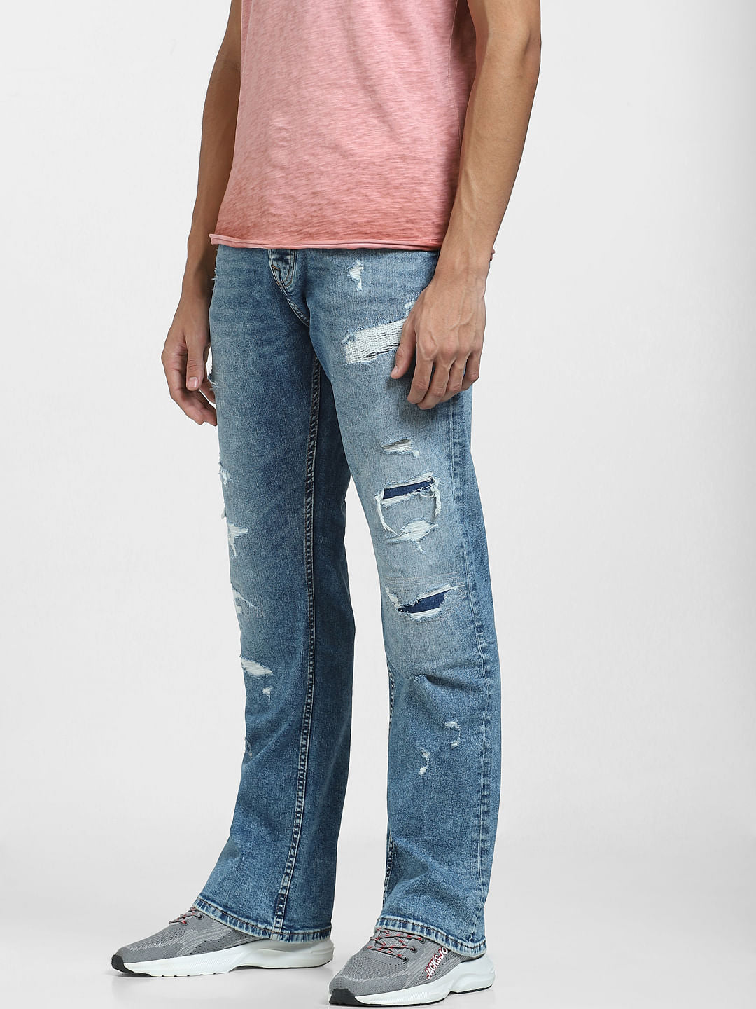 Light Blue High Rise Distressed Bootcut Jeans