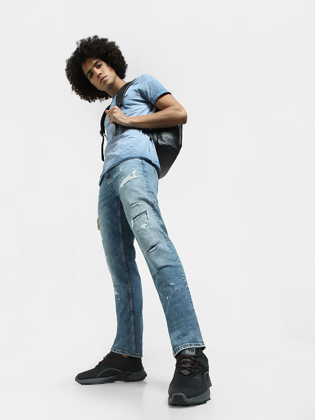 Light Blue Low Rise Distressed Tim Slim Fit Jeans