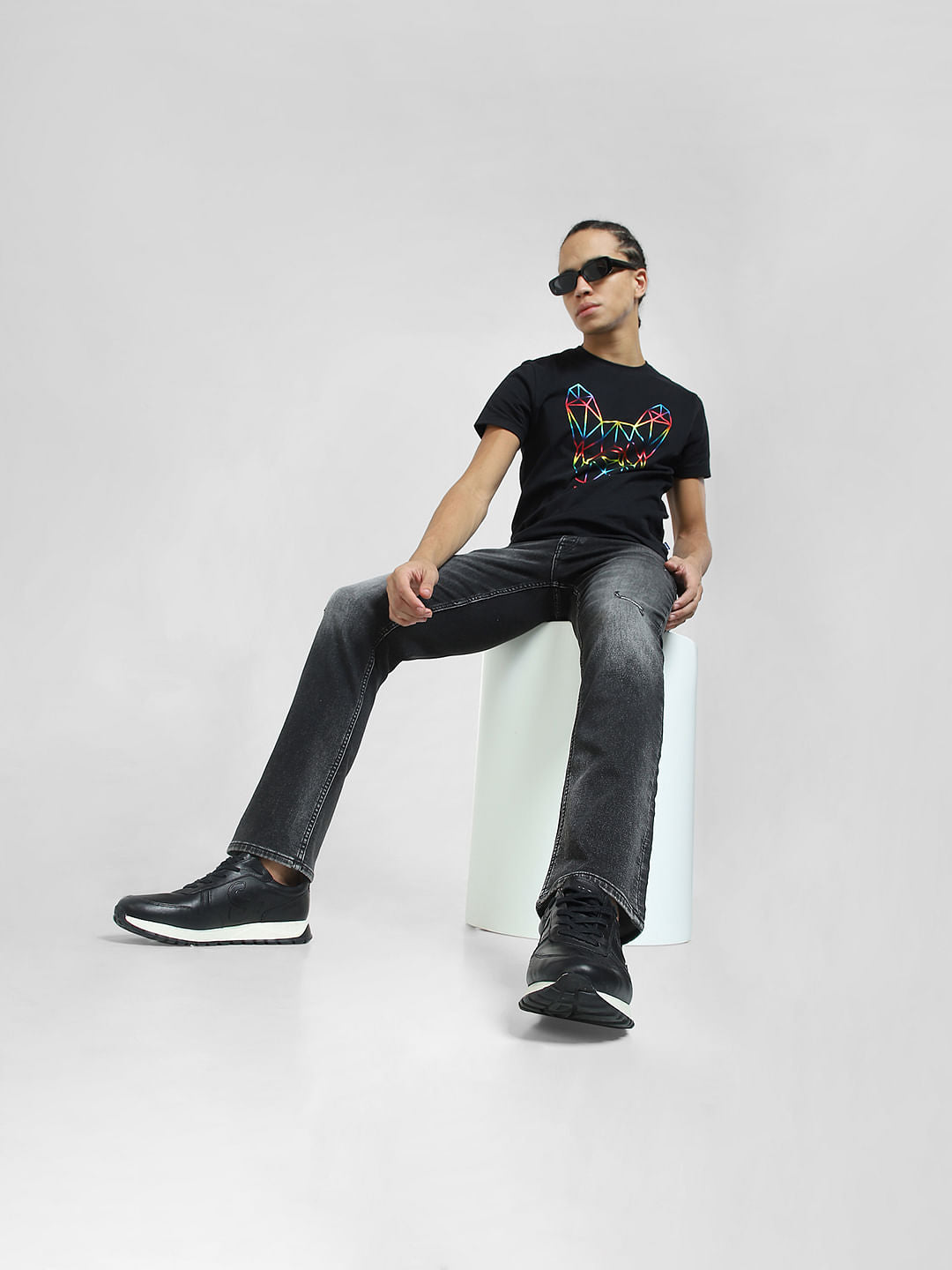 Black Mid Rise Distressed Clark Regular Fit Jeans