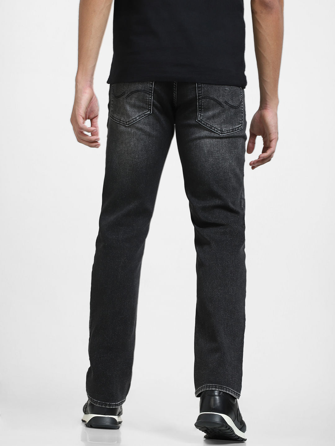 Black Mid Rise Distressed Clark Regular Fit Jeans