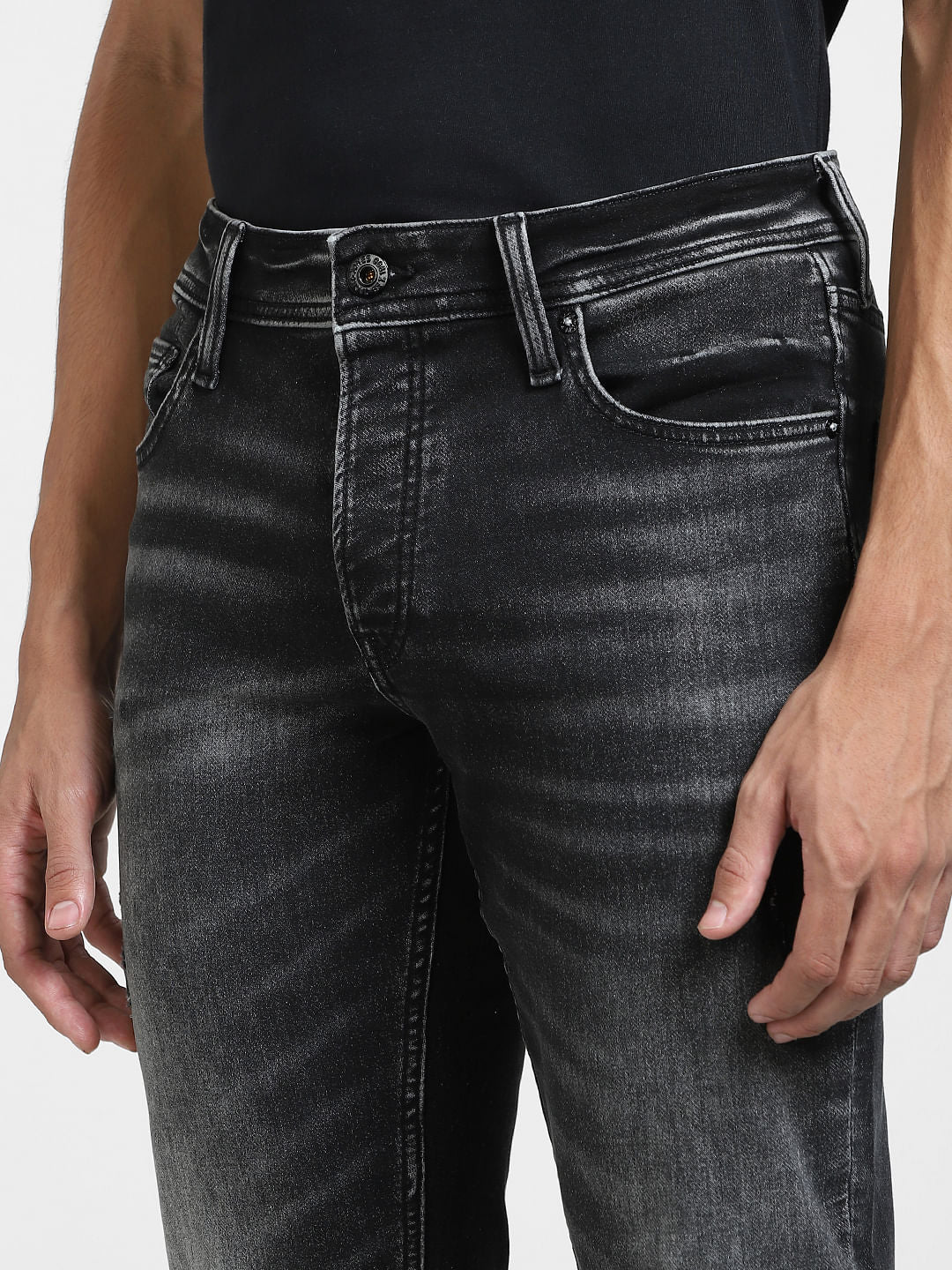 Black Mid Rise Distressed Clark Regular Fit Jeans
