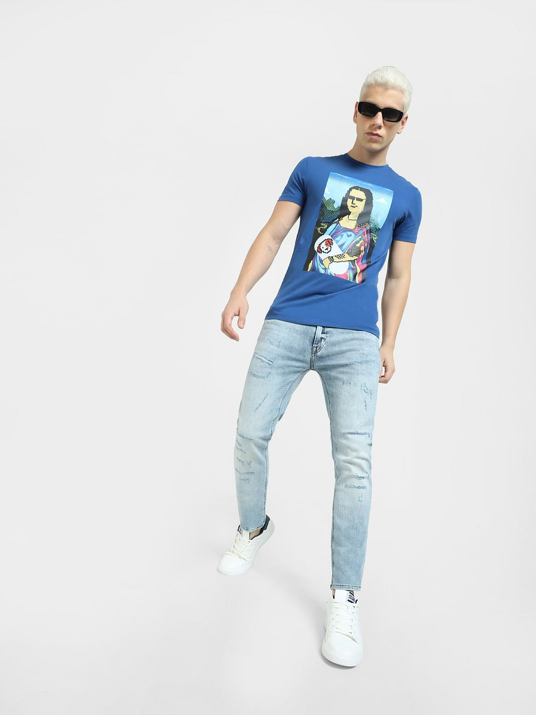 Blue Low Rise Distressed Liam Skinny Jeans