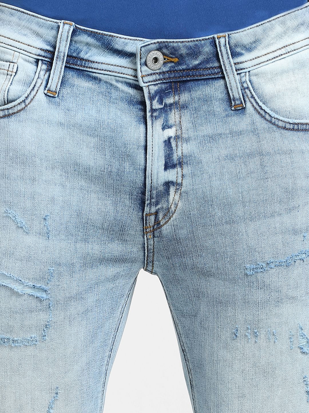 Blue Low Rise Distressed Liam Skinny Jeans