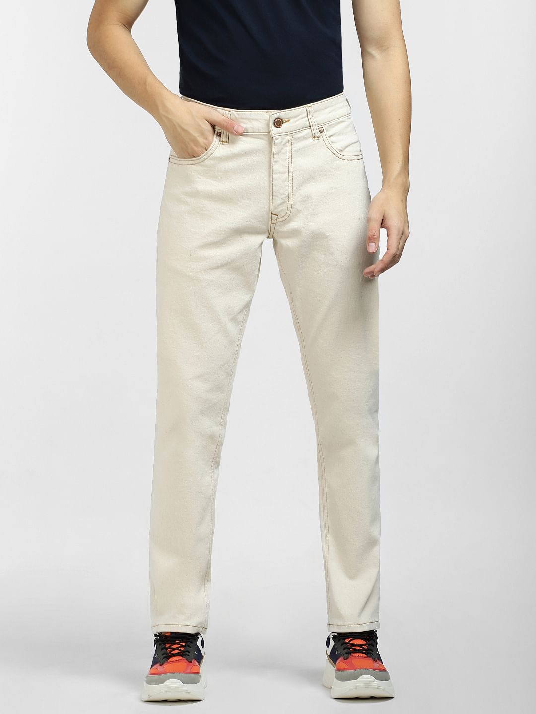 Beige Low Rise Tim Slim Fit Jeans