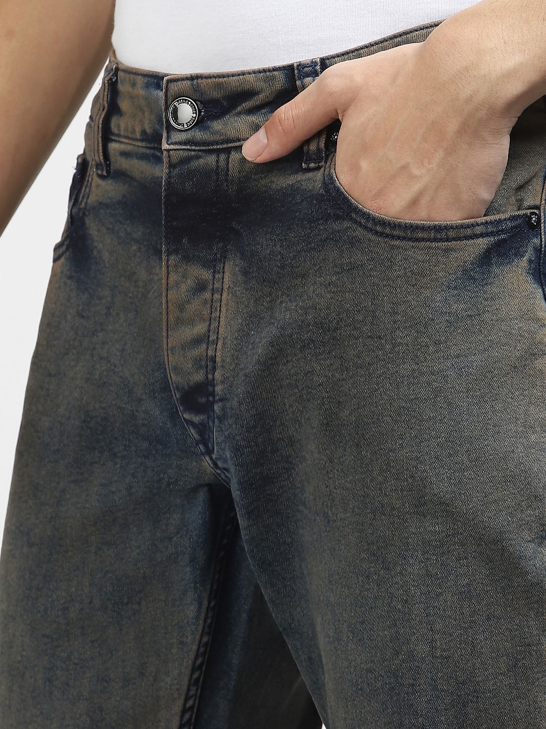 Dark Blue Low Rise Washed Tim Anti Fit Jeans