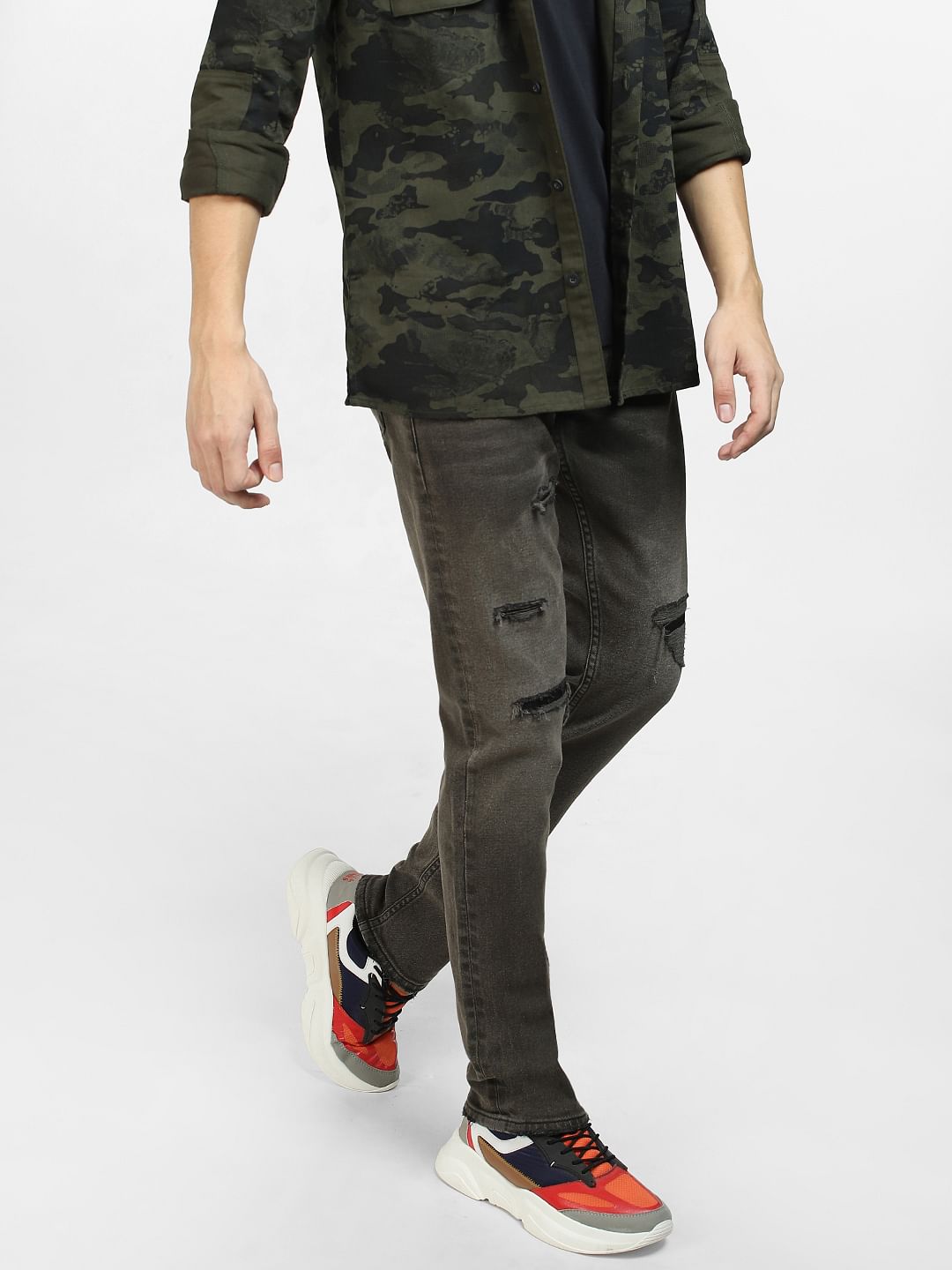 Black Low Rise Distressed Ben Skinny Jeans