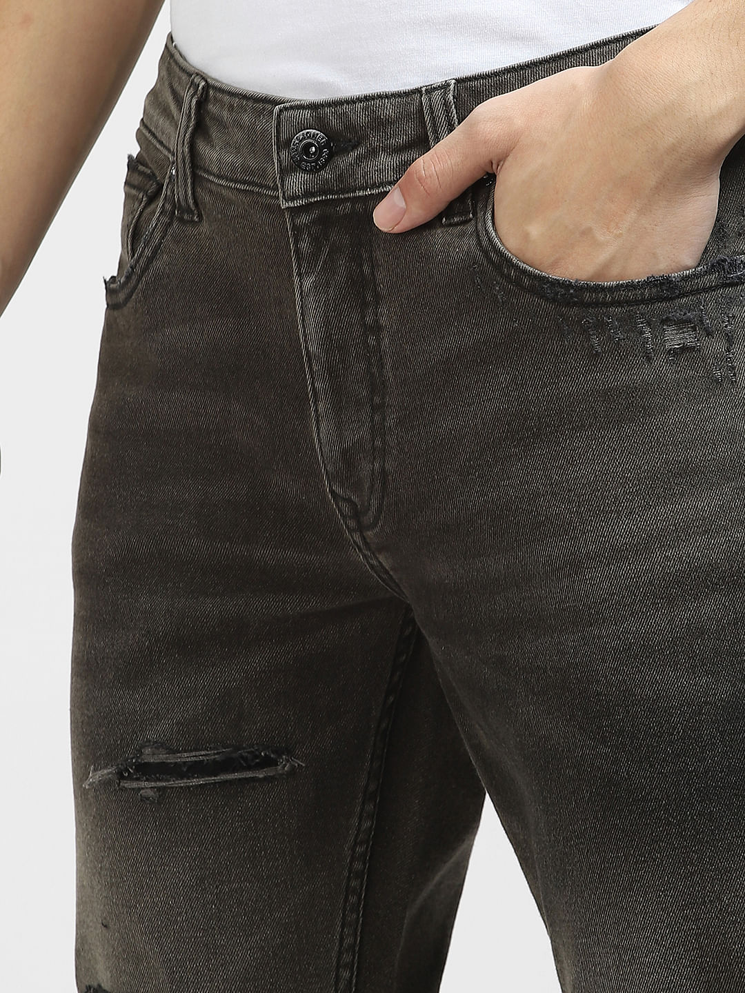 Black Low Rise Distressed Ben Skinny Jeans