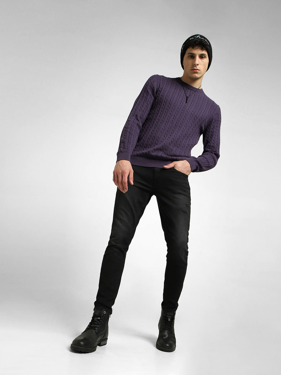 Black Mid Rise Distressed Slim Fit Jeans - 28/30