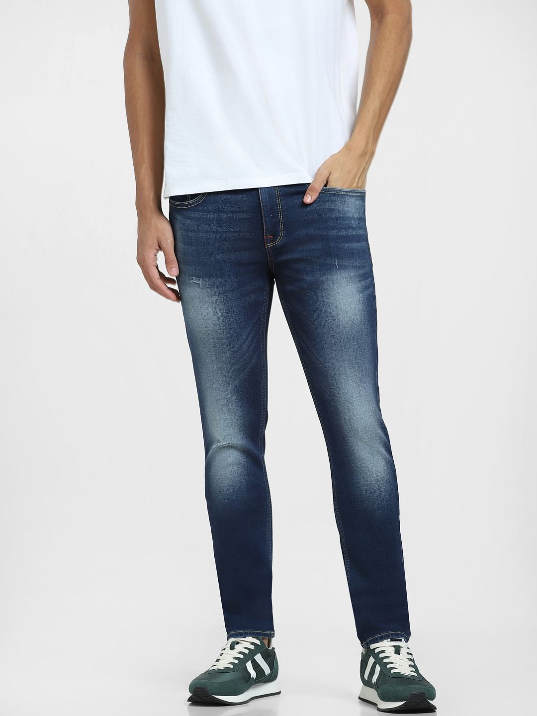 Blue Low Rise Washed Glenn Slim Fit Jeans