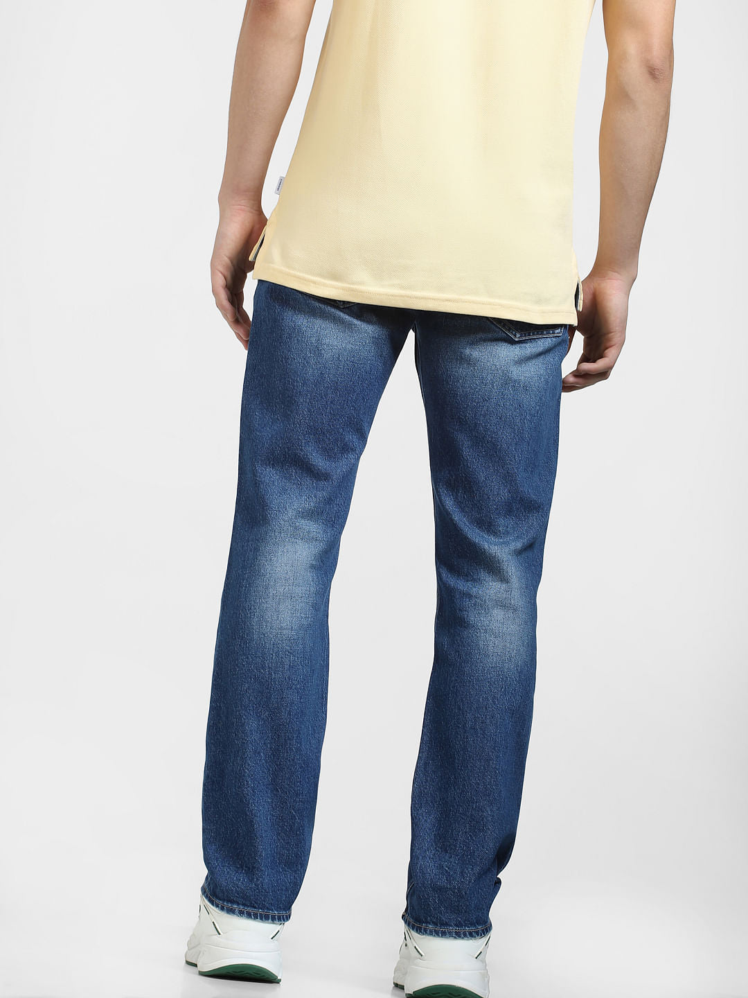 Blue Mid Rise Distressed Clark Regular Fit Jeans