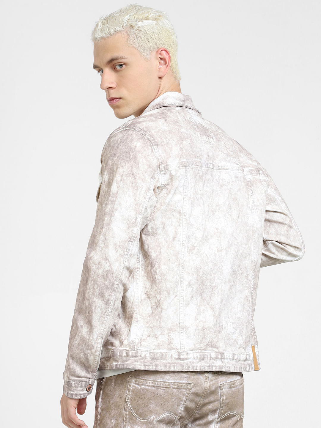 Beige Printed Co-ord Denim Jacket