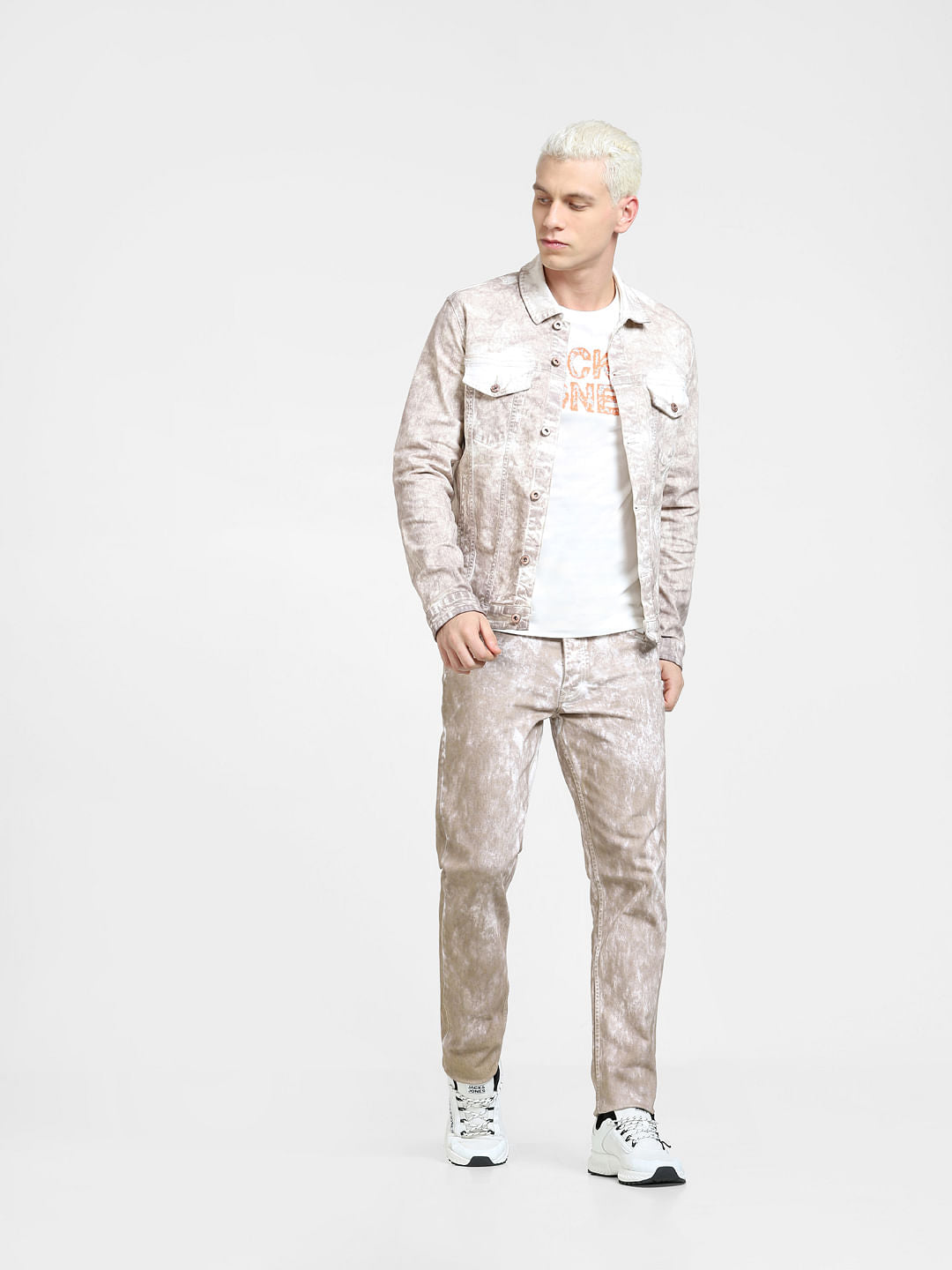 Beige Printed Co-ord Denim Jacket