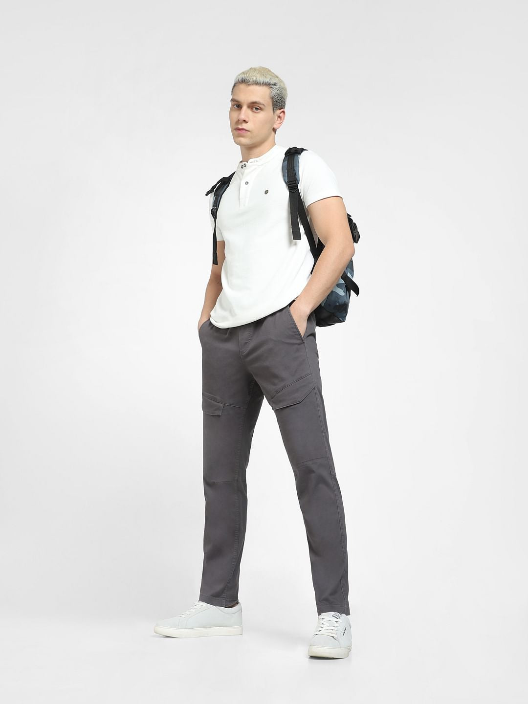 Grey Mid Rise Cargo Pants - S