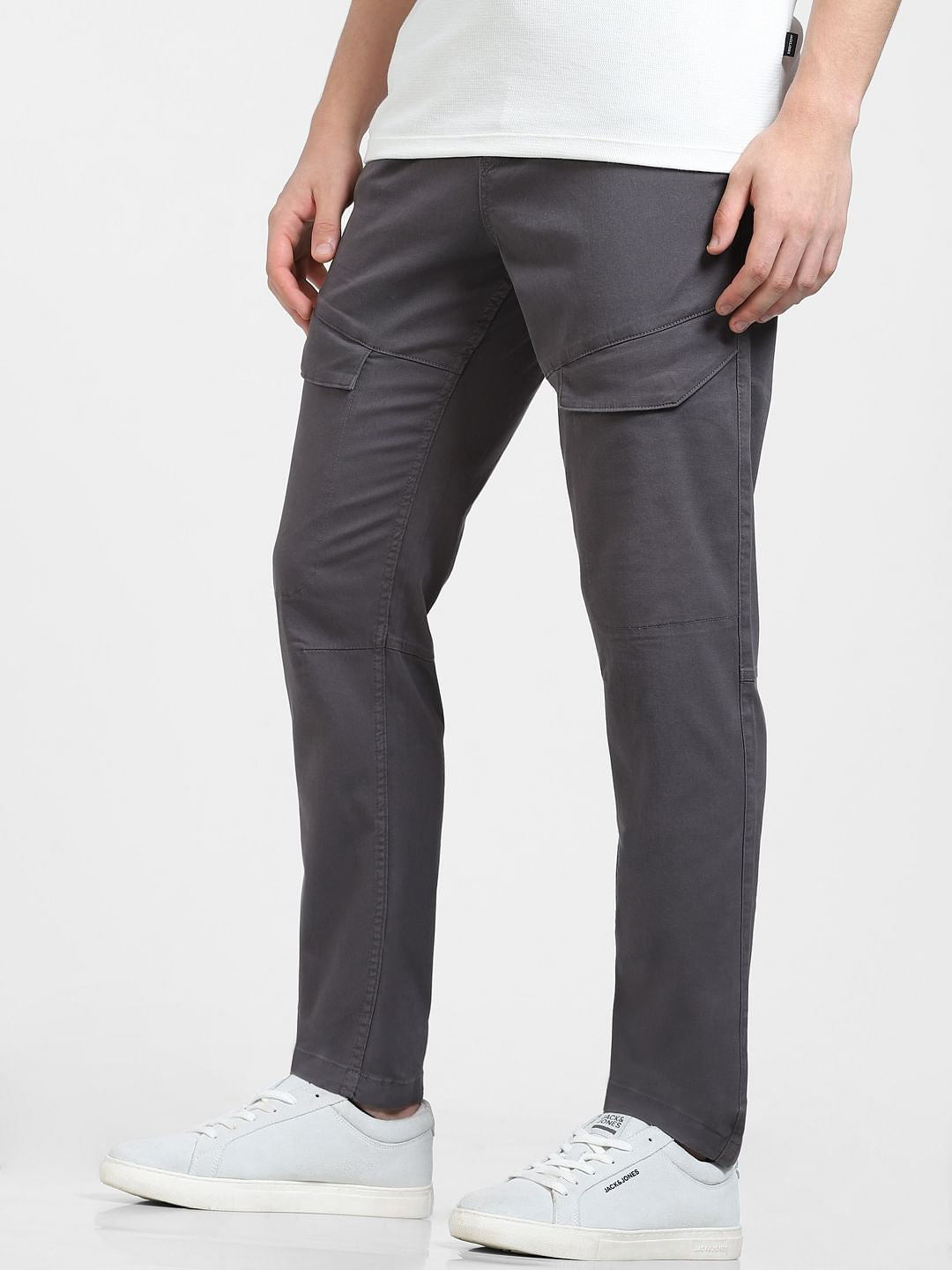 Grey Mid Rise Cargo Pants