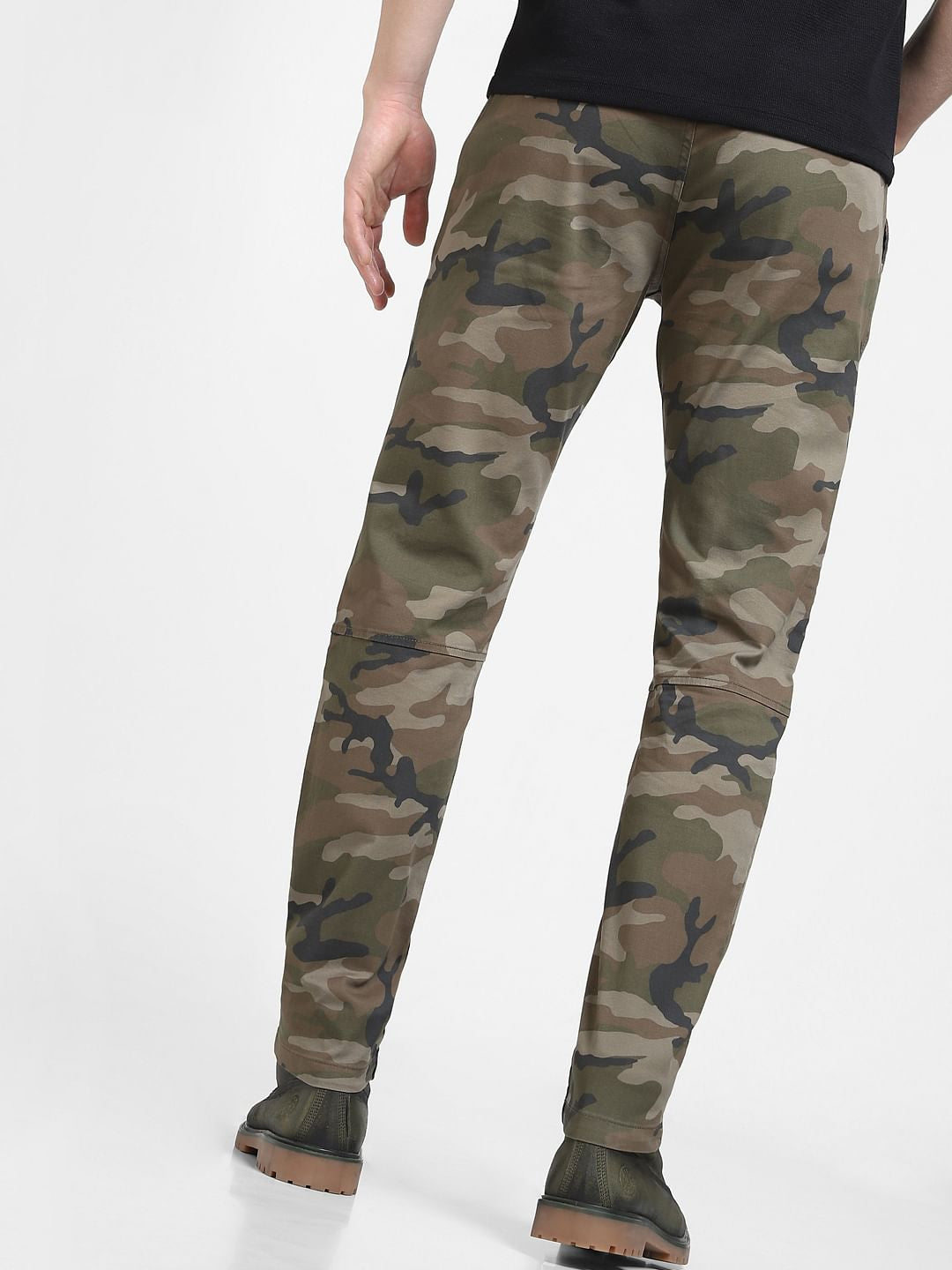 Green Mid Rise Camo Print Cargo Pants