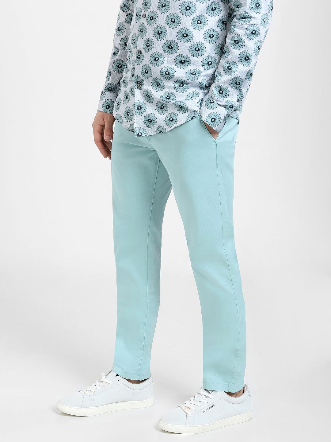 Blue Mid Rise Regular Fit Pants