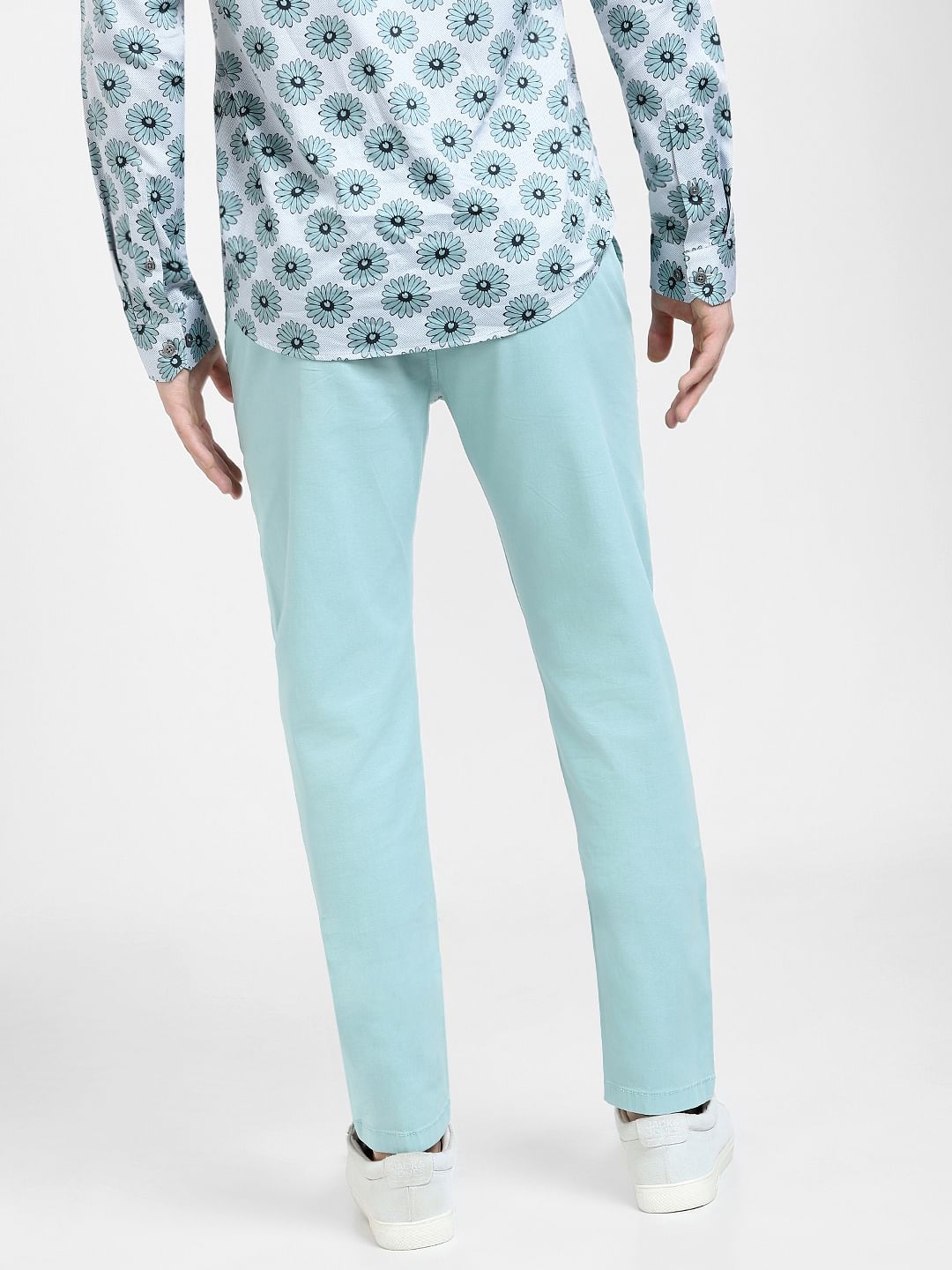Blue Mid Rise Regular Fit Pants