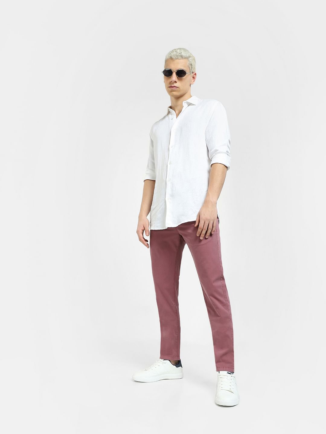 Dark Pink Mid Rise Regular Fit Pants - 30/30