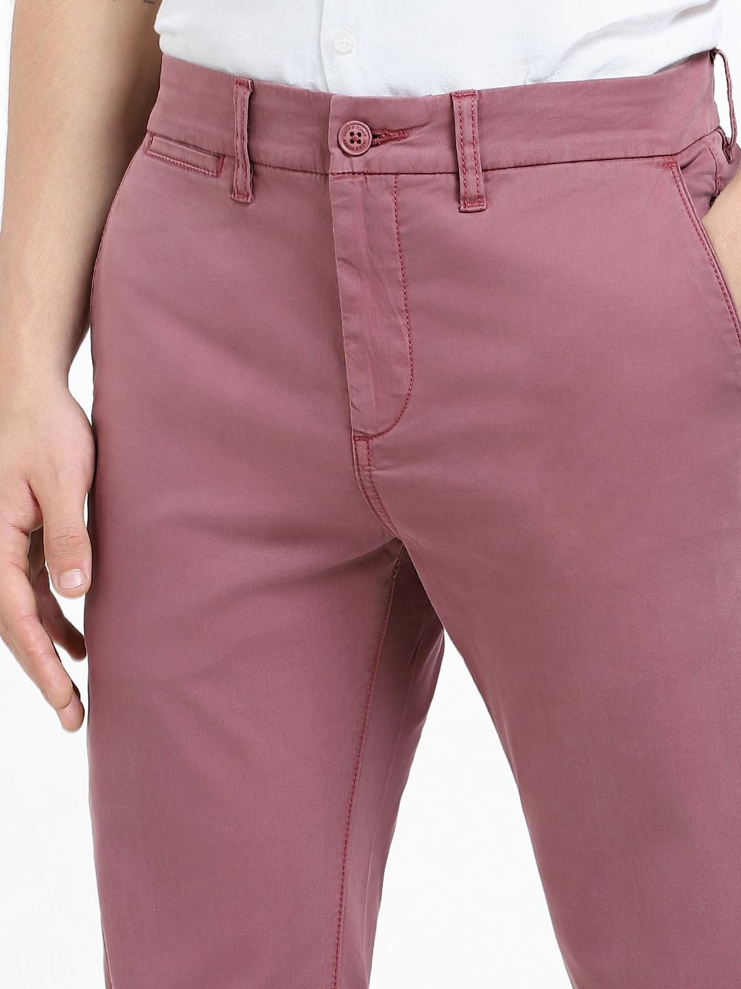Dark Pink Mid Rise Regular Fit Pants