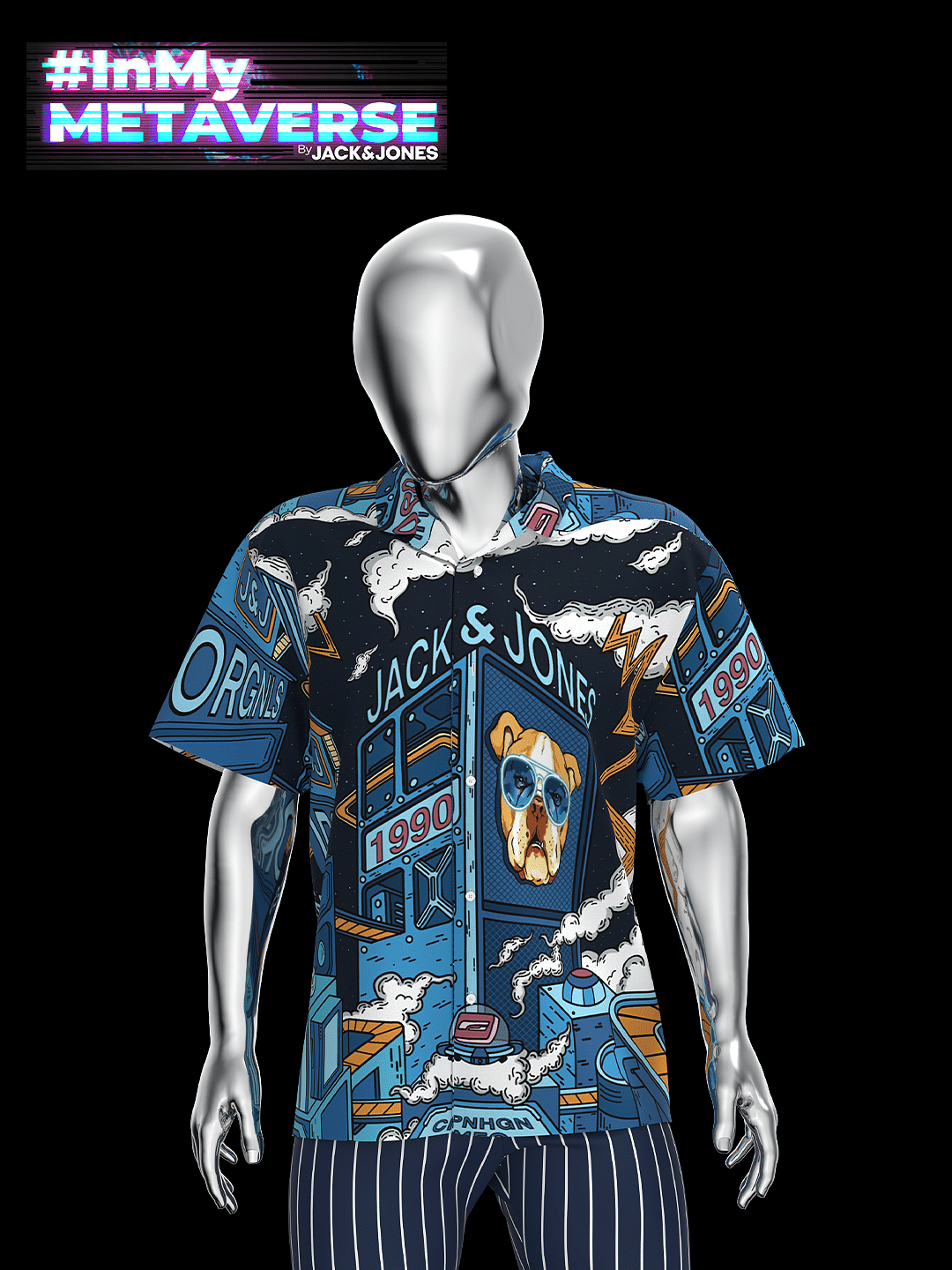 METAVERSE Blue Graphic Print Short Sleeves Shirt - S