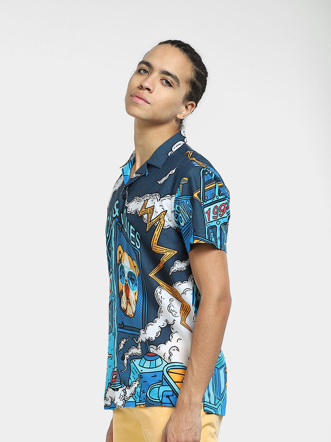 METAVERSE Blue Graphic Print Short Sleeves Shirt