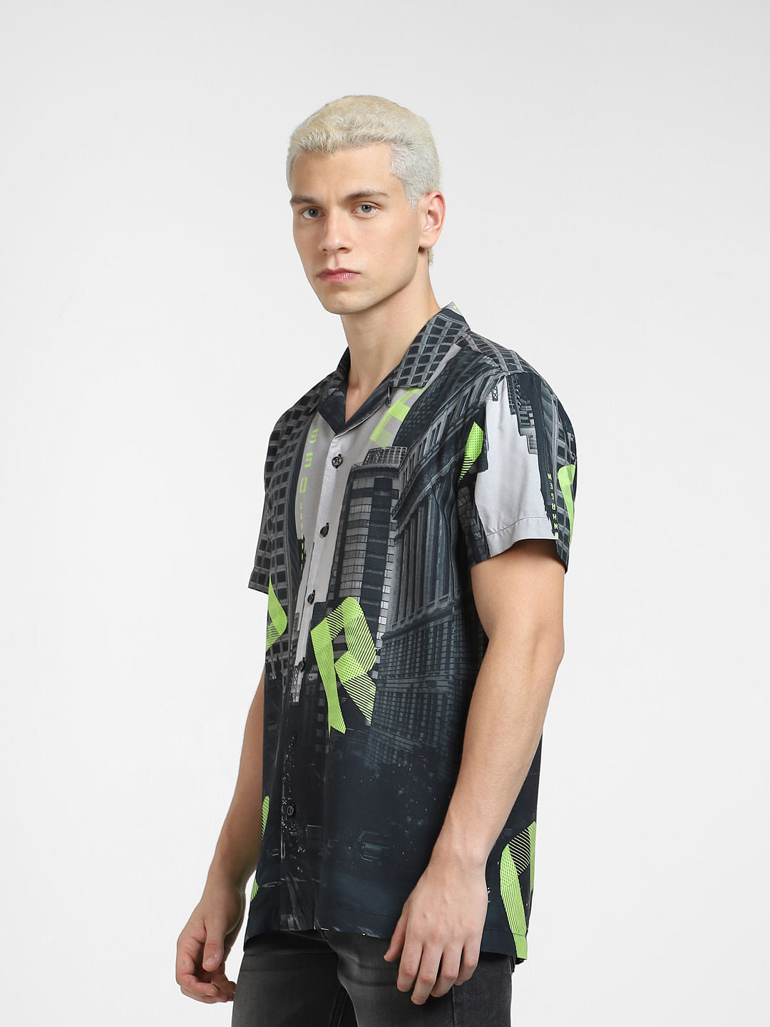 Black Printed Short Sleeve Shirt