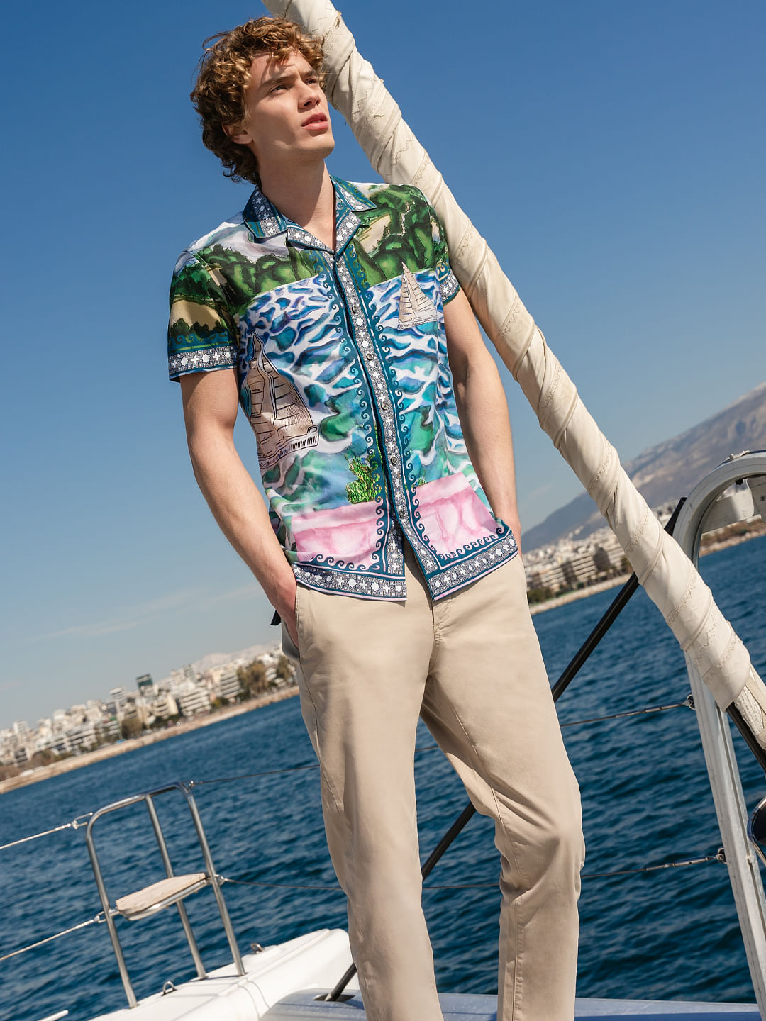 Blue Printed Short Sleeve Shirt - S