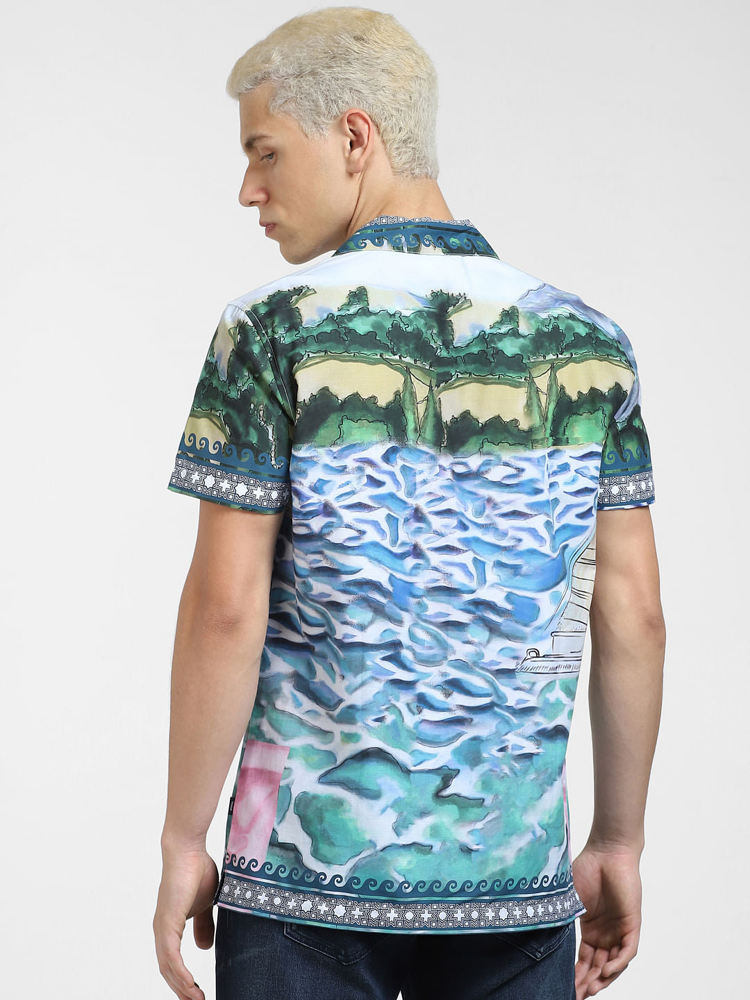 Blue Printed Short Sleeve Shirt