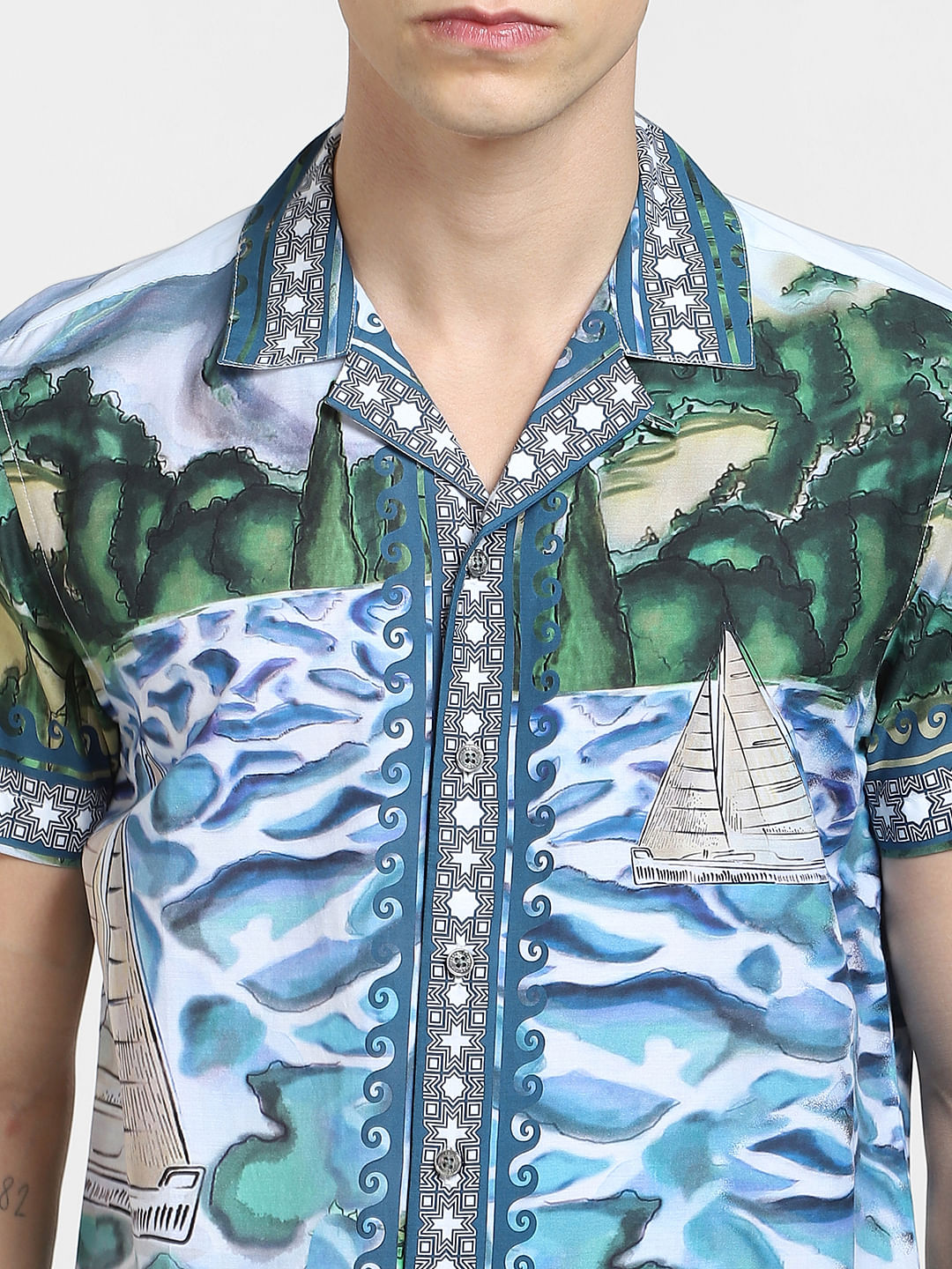 Blue Printed Short Sleeve Shirt