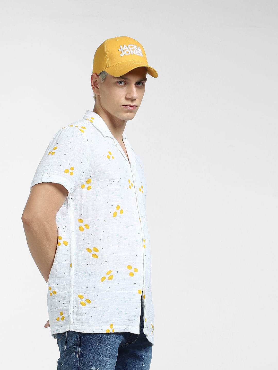 White Printed Short Sleeve Shirt - S