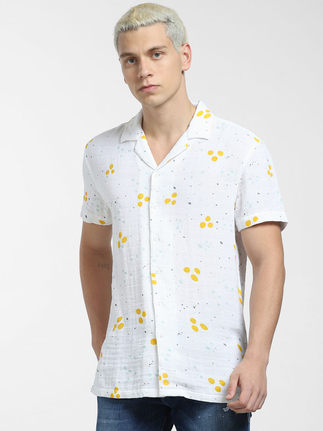 White Printed Short Sleeve Shirt