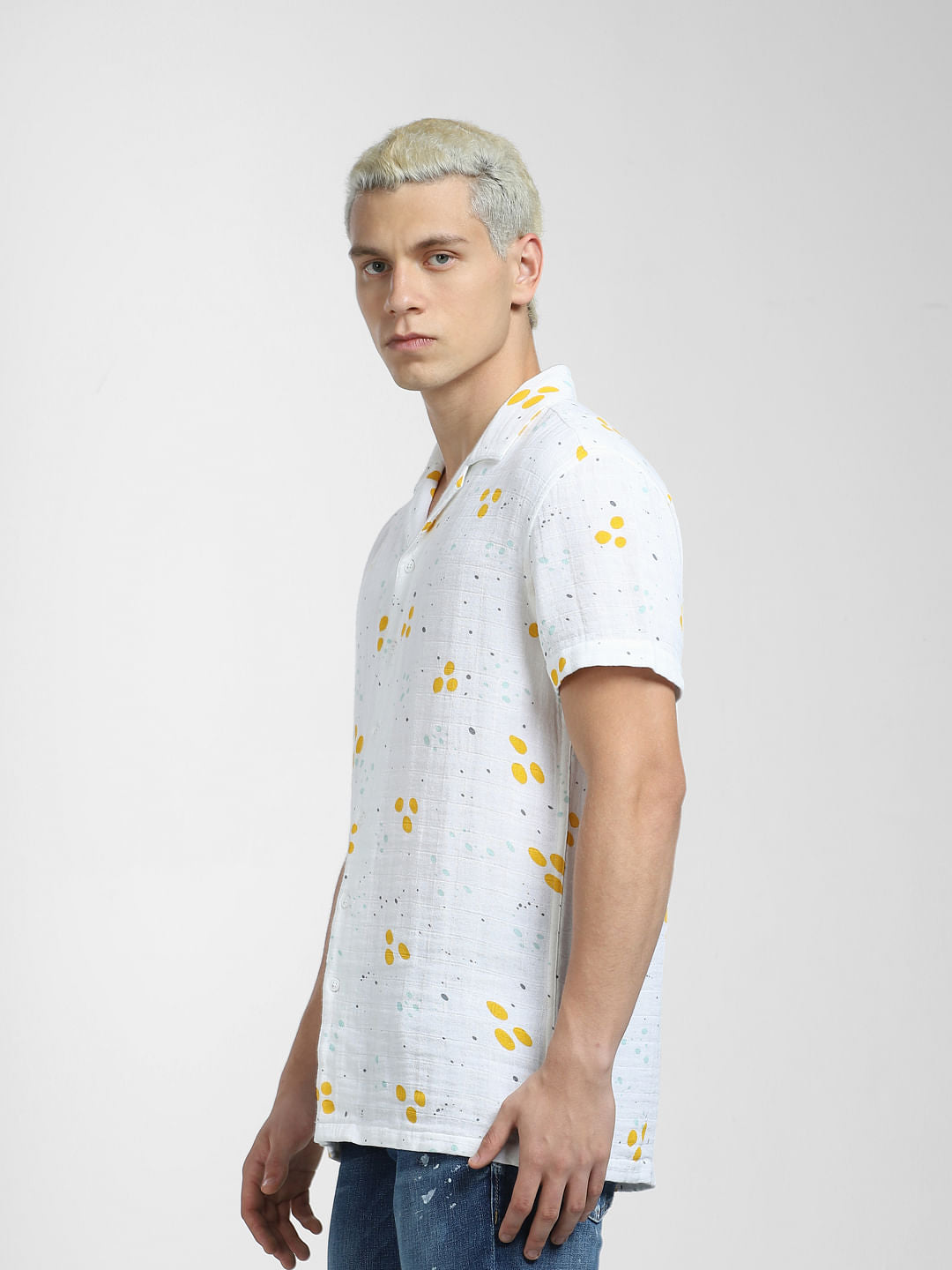 White Printed Short Sleeve Shirt