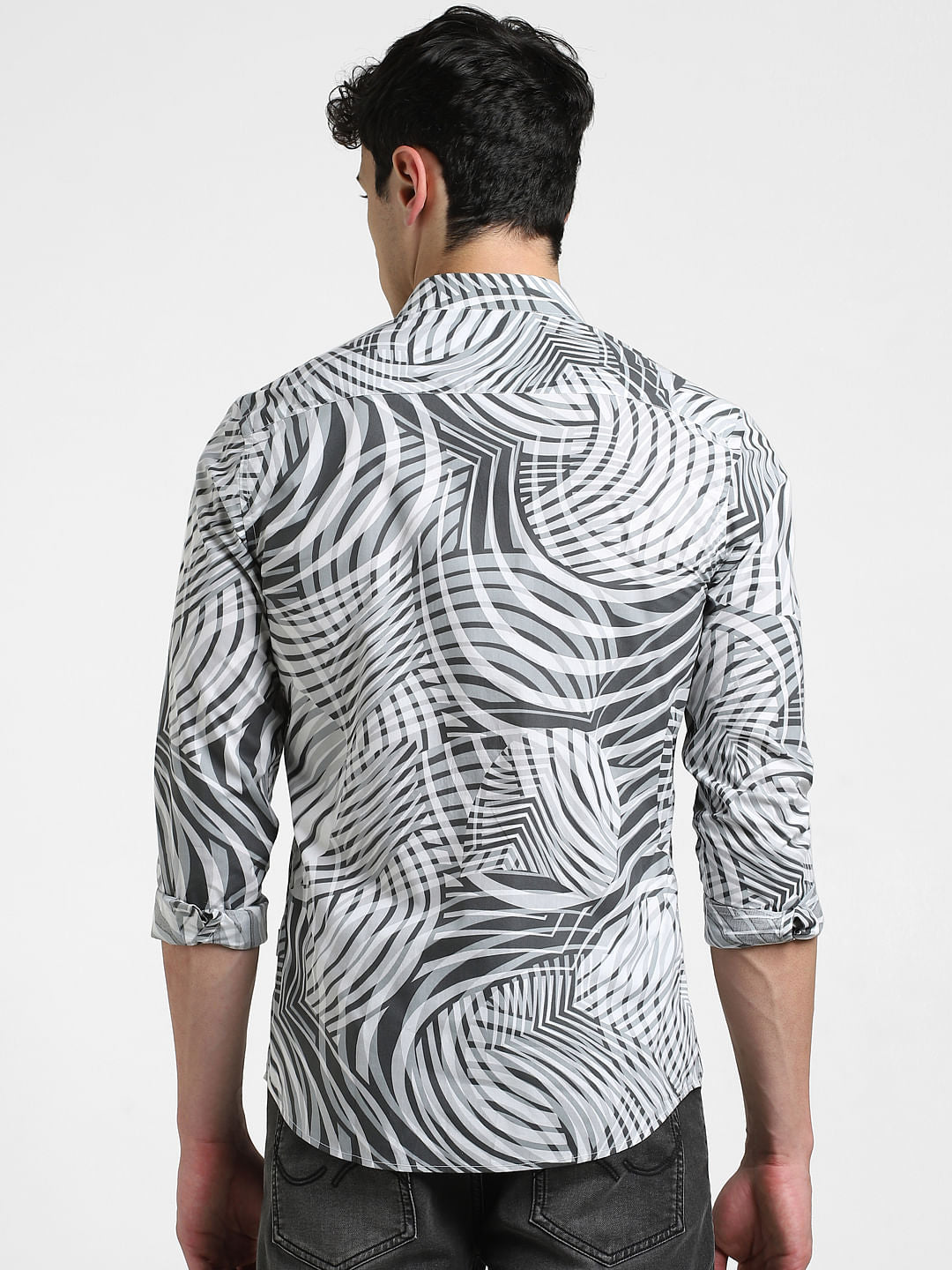White Abstract Print Full Sleeves Shirt