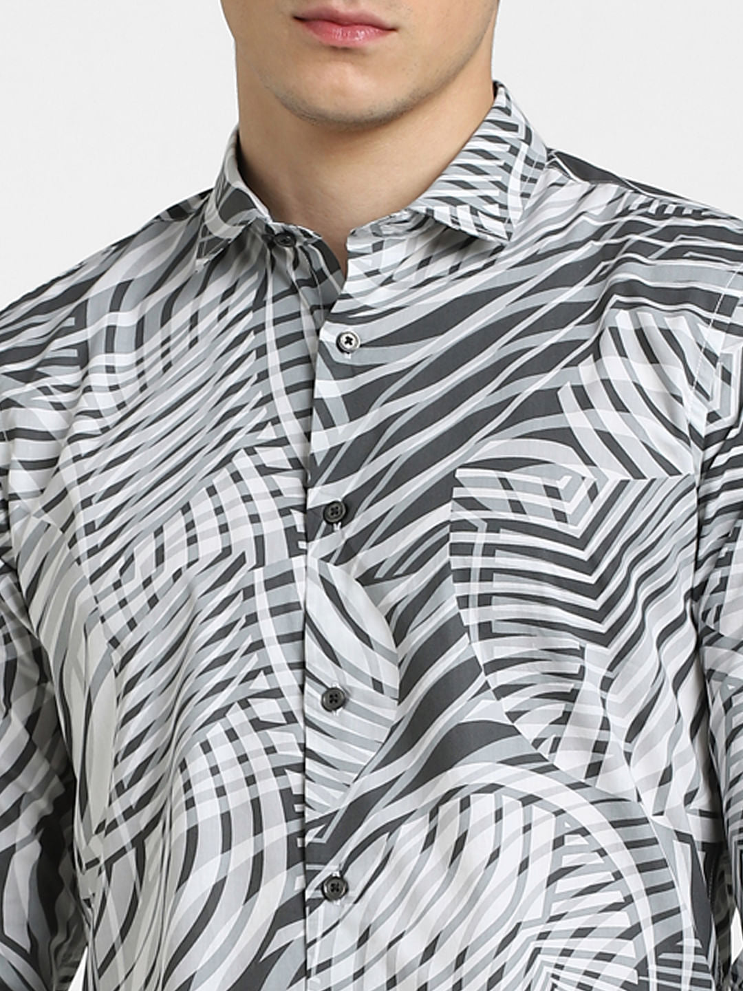 White Abstract Print Full Sleeves Shirt