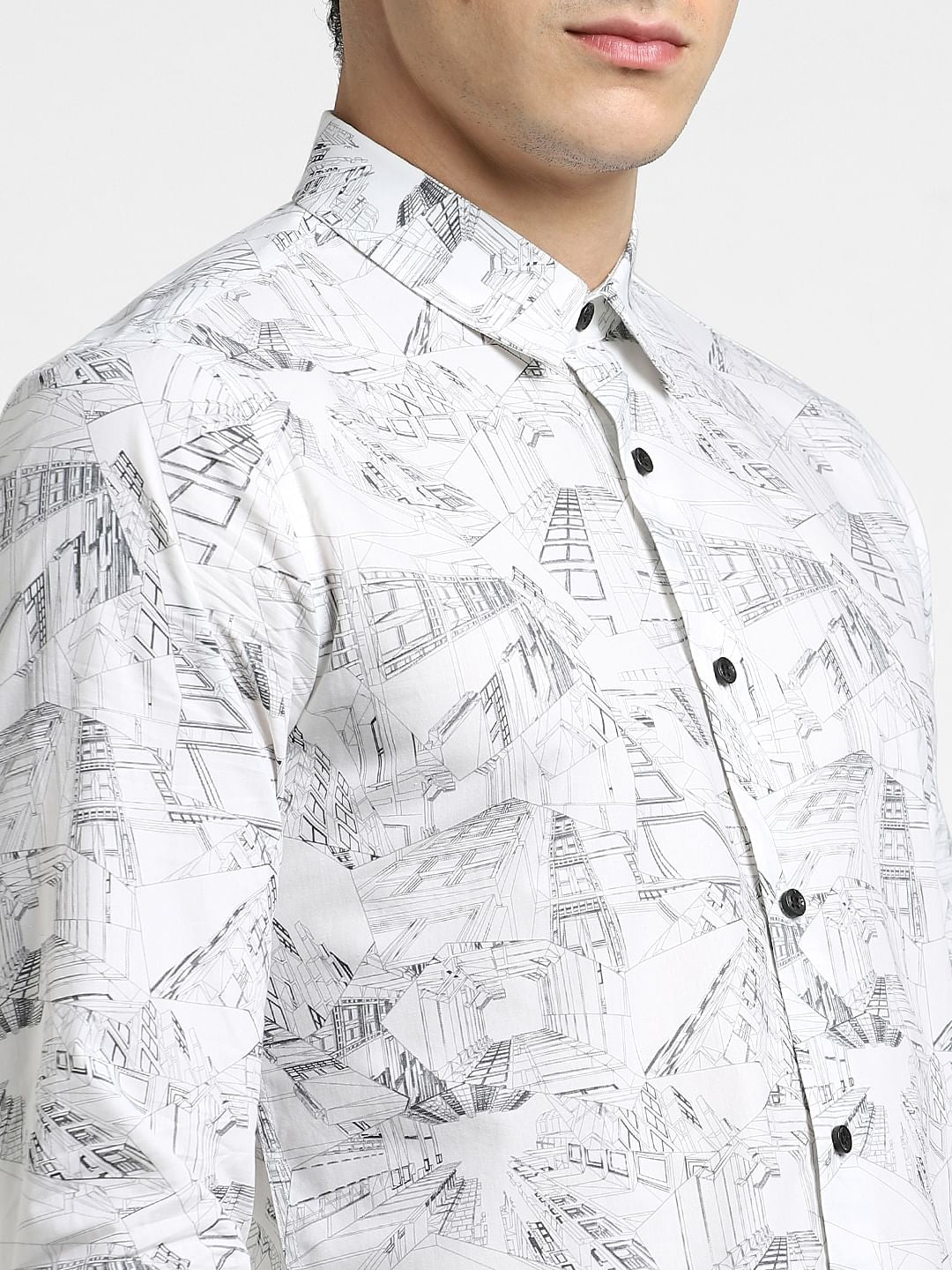 White Abstract Print Full Sleeves Shirt