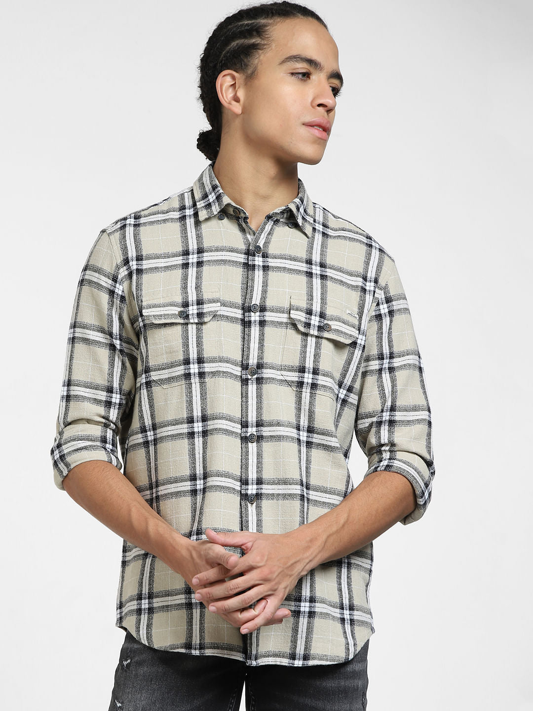 Grey Check Full Sleeves Shirt
